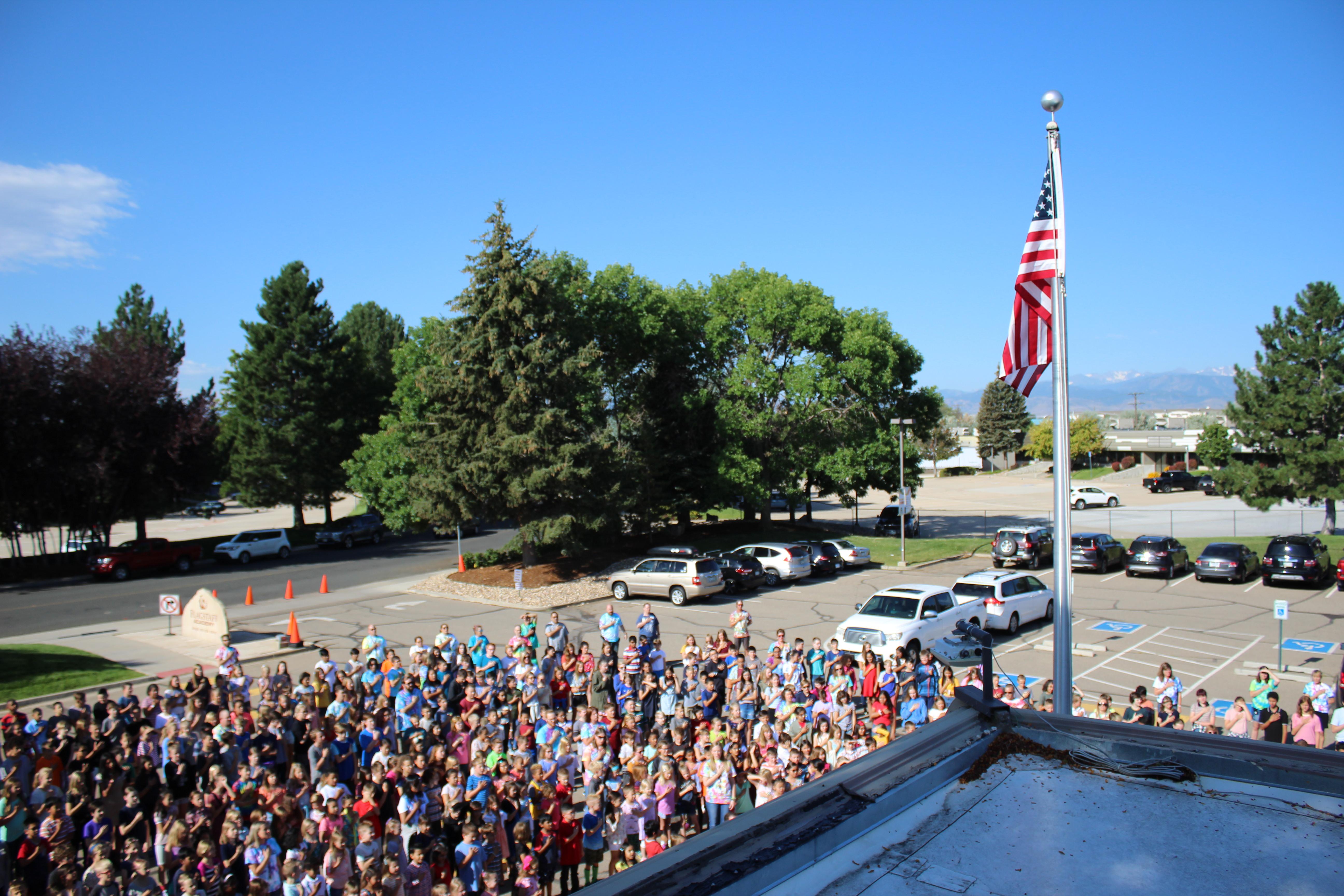 Rooftop Photo of Flag Raising